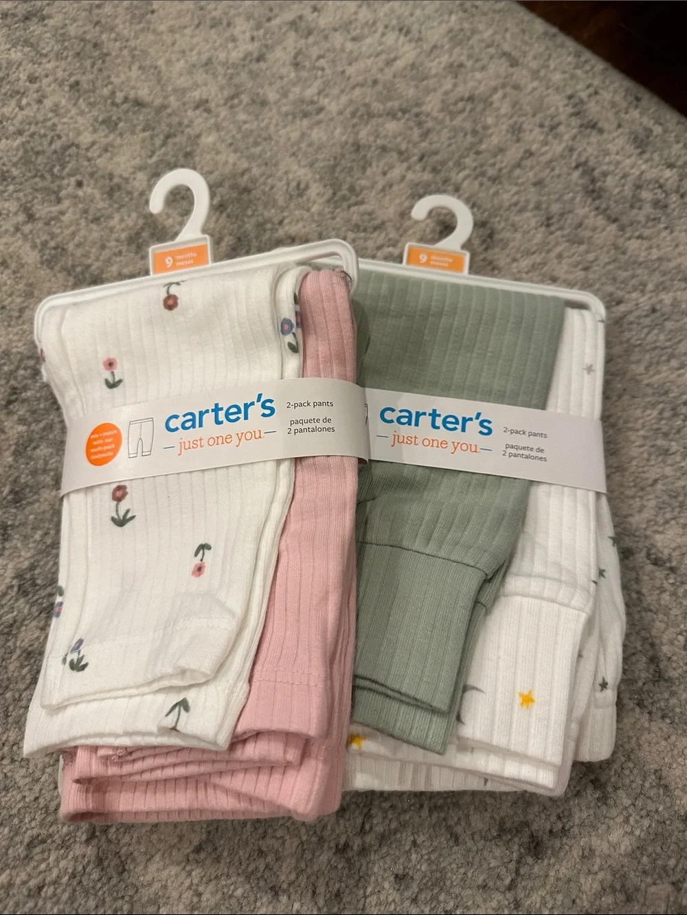 Carter's 2-Pack Rib Knit Pants in Pink, Green & White Floral